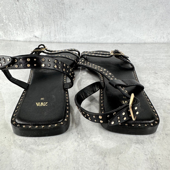 Zara Studded Women's 38 EU / 7.5 Shoes Black Sandals Straps - Picture 3 of 7